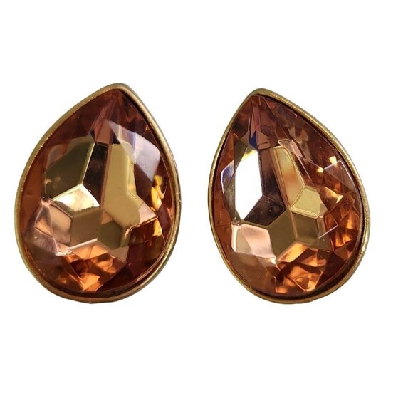 Vintage Carolee Goldtone Teardrop Faux Morganite Clip Earrings - Picture 1 of 4